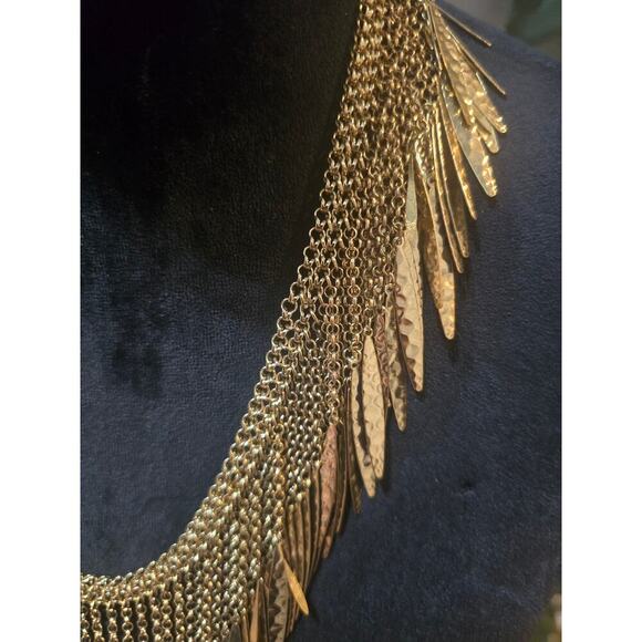 Women's Gold Tone Layered Chain Necklace Hammered Dangle Charms Lobster Clasp - Picture 4 of 6